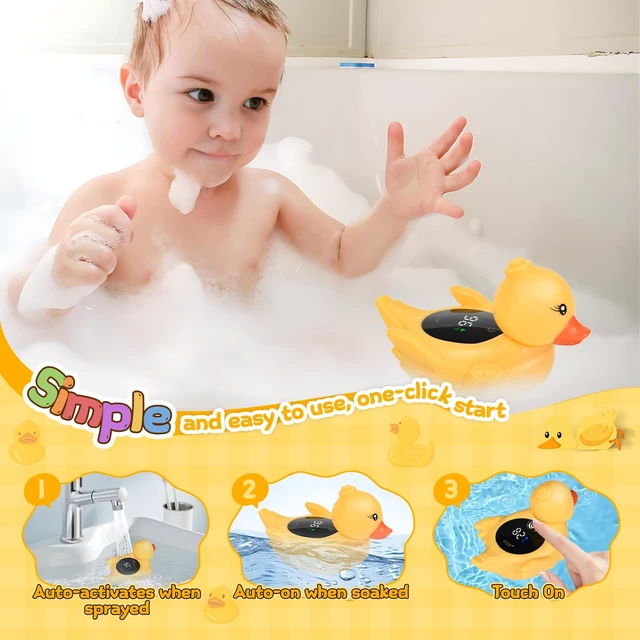 Alt view image 3 of 7 - Baby Bath Thermometer Water Temp Safety Essential,Rechargeable Duck Toy | Tub Temperature LED Display,Color Warn(Cold/Comfort/Hot)Safe for Newborn&Infants 2-in1 Floating Squeeze to quack Toy for Kids