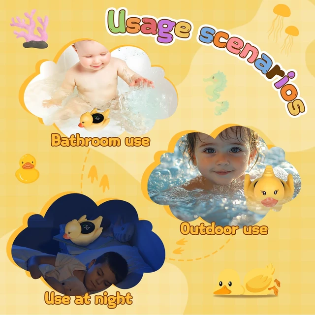 Alt view image 4 of 7 - Baby Bath Thermometer Water Temp Safety Essential,Rechargeable Duck Toy | Tub Temperature LED Display,Color Warn(Cold/Comfort/Hot)Safe for Newborn&Infants 2-in1 Floating Squeeze to quack Toy for Kids