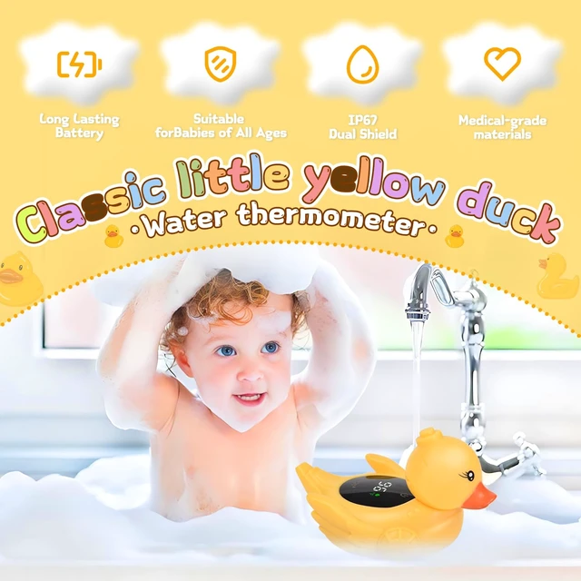 Alt view image 6 of 7 - Baby Bath Thermometer Water Temp Safety Essential,Rechargeable Duck Toy | Tub Temperature LED Display,Color Warn(Cold/Comfort/Hot)Safe for Newborn&Infants 2-in1 Floating Squeeze to quack Toy for Kids