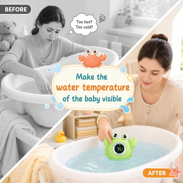 Alt view image 6 of 7 - Baby Bath Thermometer Water Temp Safety for Bathtub,Room Essential Crab Toy | Tub Temperature LED Display,Color Warn Newborn&Infants Water Temp Safe 2-in1 Bath floating Toy for Kids