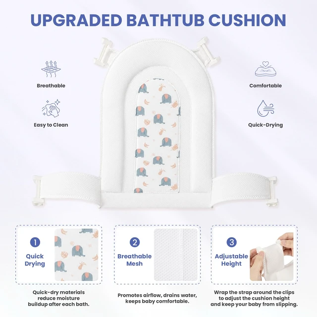 Alt view image 5 of 7 - Collapsible Baby Bathtub with Soft Cushion and Thermometer, Newborn to Toddler Tub 0-36 Months with Toy Storage Mesh Bag, Portable Travel Bath for Infants (Blue)
