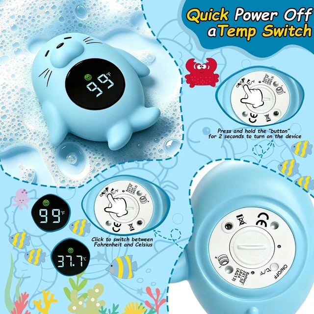 Alt view image 2 of 6 - Baby Bath Thermometer, Digital Water Temperature Thermometer with LED 32-140 °Fahrenheit/0-60 ° Celsius Display, Seal Shape Floating Bath for Infant Bath Tube