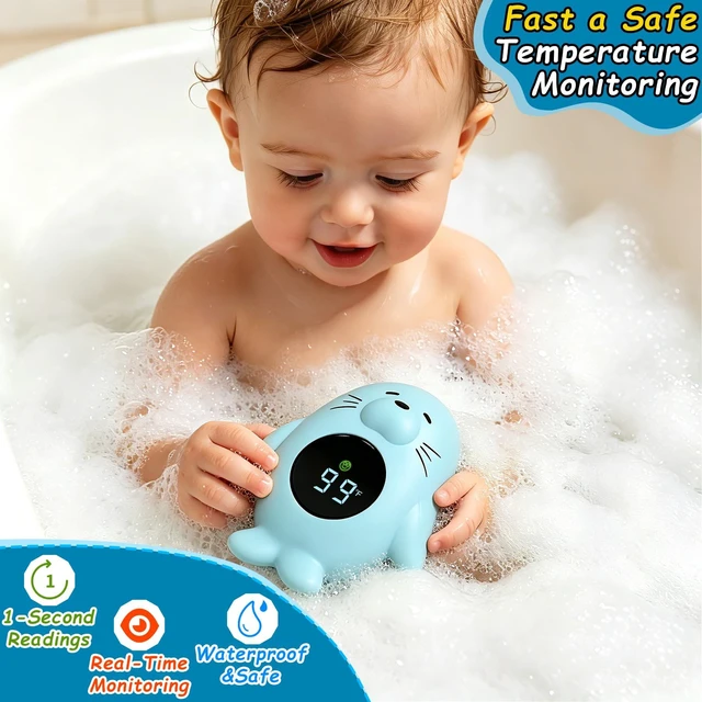 Alt view image 4 of 6 - Baby Bath Thermometer, Digital Water Temperature Thermometer with LED 32-140 °Fahrenheit/0-60 ° Celsius Display, Seal Shape Floating Bath for Infant Bath Tube
