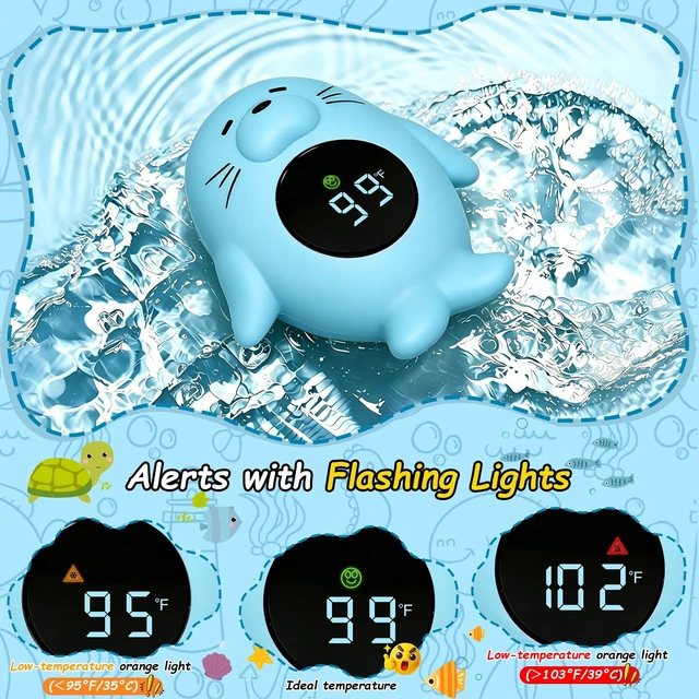 Alt view image 3 of 6 - Baby Bath Thermometer, Digital Water Temperature Thermometer with LED 32-140 °Fahrenheit/0-60 ° Celsius Display, Seal Shape Floating Bath for Infant Bath Tube