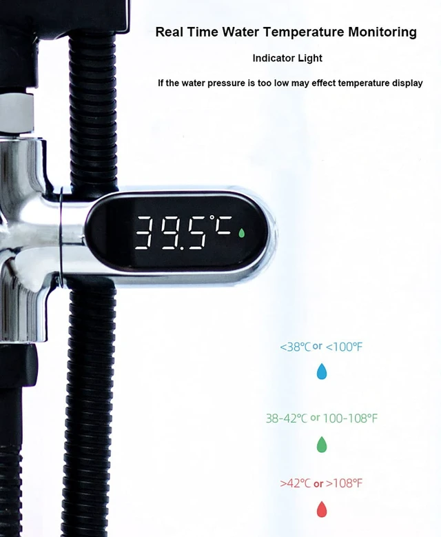 Alt view image 4 of 7 - Shower Thermometer Led Digital Display for Baby Bath, Bathroom, Kitchen | Real-Time Display, No-Battery Required, Fahrenheit or Celsius Mode, 360°Rotating Screen, Easy Install at Shower Head, Faucet