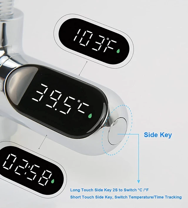 Alt view image 5 of 7 - Shower Thermometer Led Digital Display for Baby Bath, Bathroom, Kitchen | Real-Time Display, No-Battery Required, Fahrenheit or Celsius Mode, 360°Rotating Screen, Easy Install at Shower Head, Faucet