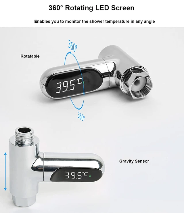 Alt view image 7 of 7 - Shower Thermometer Led Digital Display for Baby Bath, Bathroom, Kitchen | Real-Time Display, No-Battery Required, Fahrenheit or Celsius Mode, 360°Rotating Screen, Easy Install at Shower Head, Faucet