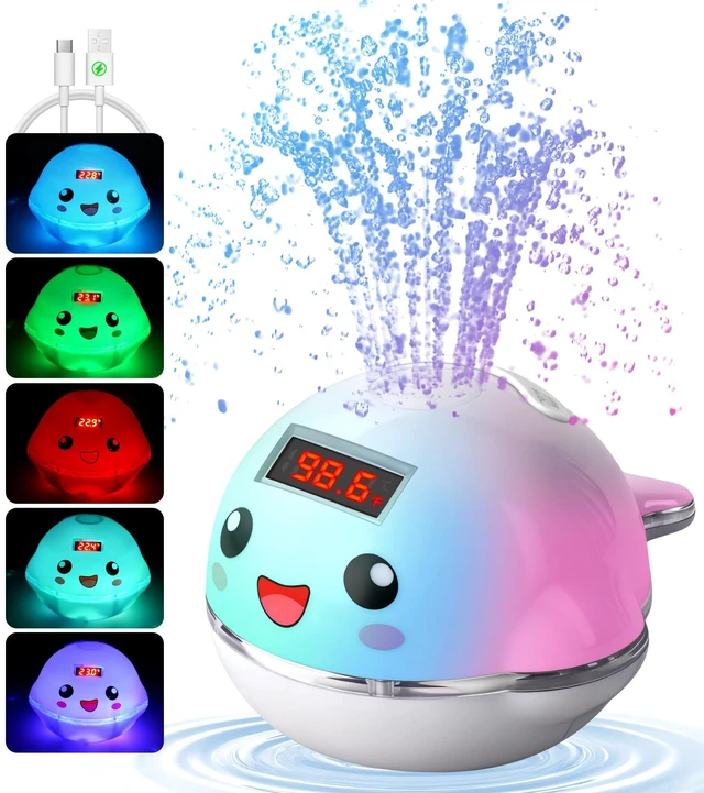 Main image of Baby Bath Toy Sprinkler with Thermometer, Temp Alarm & Backlit | BPA-Free | CPC Certified for Safety, Light Up Whale Bath Toy for Kids Ages 1-3, Bathtub Water Toys for Toddler, Newborn