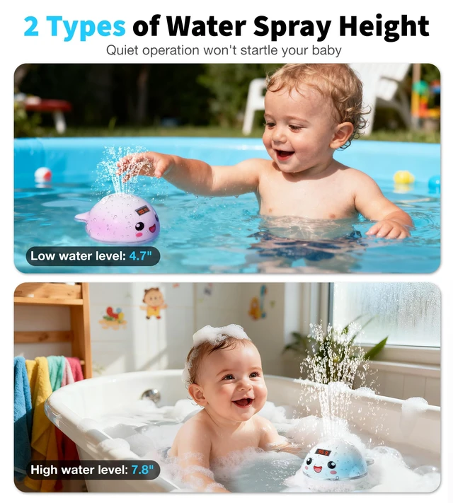 Alt view image 2 of 7 - Baby Bath Toy Sprinkler with Thermometer, Temp Alarm & Backlit | BPA-Free | CPC Certified for Safety, Light Up Whale Bath Toy for Kids Ages 1-3, Bathtub Water Toys for Toddler, Newborn