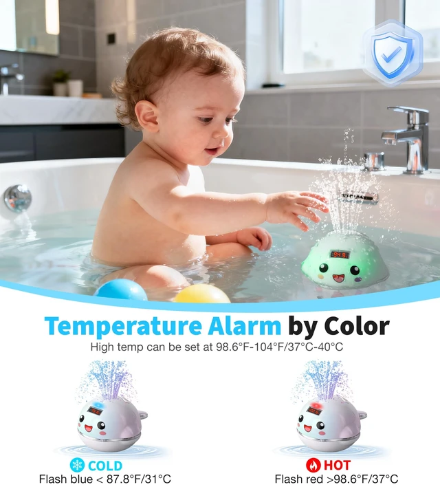 Alt view image 3 of 7 - Baby Bath Toy Sprinkler with Thermometer, Temp Alarm & Backlit | BPA-Free | CPC Certified for Safety, Light Up Whale Bath Toy for Kids Ages 1-3, Bathtub Water Toys for Toddler, Newborn