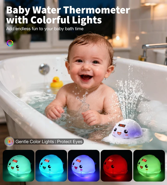 Alt view image 4 of 7 - Baby Bath Toy Sprinkler with Thermometer, Temp Alarm & Backlit | BPA-Free | CPC Certified for Safety, Light Up Whale Bath Toy for Kids Ages 1-3, Bathtub Water Toys for Toddler, Newborn