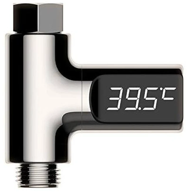 Alt view image 3 of 7 - Instant-Read Shower Water Temperature Thermometer | Battery-Free Hydropower Thermometer, 360° Rotatable LED Screen, / Switchable,Temperature Indicator Light for Family Bath