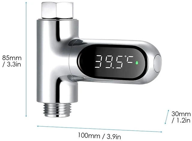Alt view image 2 of 7 - Instant-Read Shower Water Temperature Thermometer | Battery-Free Hydropower Thermometer, 360° Rotatable LED Screen, / Switchable,Temperature Indicator Light for Family Bath