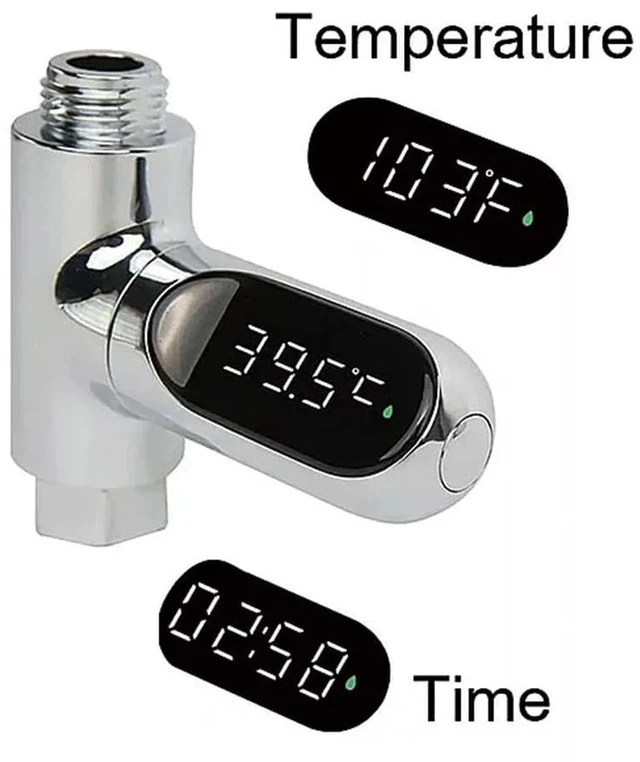 Alt view image 5 of 7 - Instant-Read Shower Water Temperature Thermometer | Battery-Free Hydropower Thermometer, 360° Rotatable LED Screen, / Switchable,Temperature Indicator Light for Family Bath