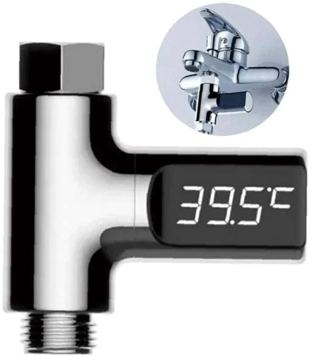 Alt view image 6 of 7 - Instant-Read Shower Water Temperature Thermometer | Battery-Free Hydropower Thermometer, 360° Rotatable LED Screen, / Switchable,Temperature Indicator Light for Family Bath