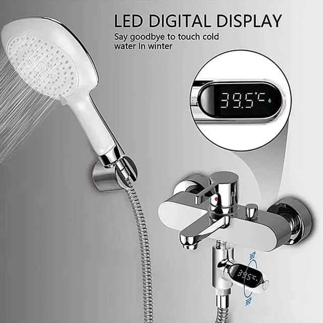 Alt view image 7 of 7 - Instant-Read Shower Water Temperature Thermometer | Battery-Free Hydropower Thermometer, 360° Rotatable LED Screen, / Switchable,Temperature Indicator Light for Family Bath