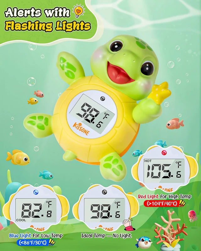 Alt view image 2 of 7 - Baby Bath Thermometer, Floating Turtle Digital WaterTemperature Monitor | BPA Free, Auto On/Off, Waterproof, Hot Cold Color Alert, Long Battery Life, accurate temperature reading