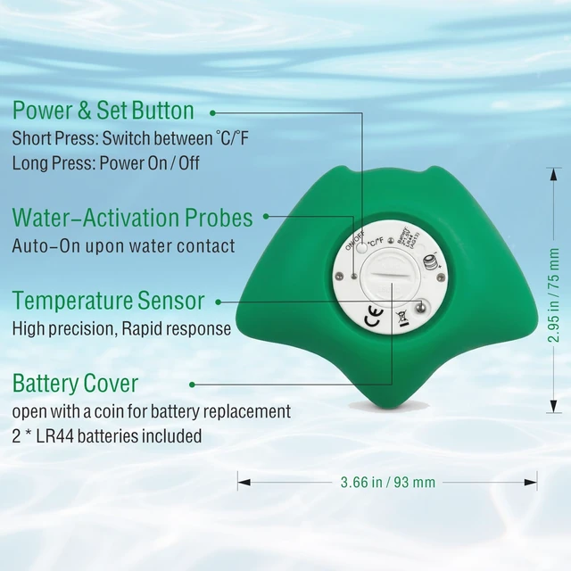 Alt view image 4 of 7 - Baby Bath Thermometer, Manta Ray Won't Flip Over, 3-Icon Alert, Auto On/Off | Floating Digital Bathtub Water Thermometer for Newborn Infant Toddler, BPA-Free ABS, °F/°C, Battery Included