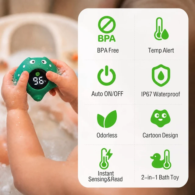 Alt view image 7 of 7 - Baby Bath Thermometer, Manta Ray Won't Flip Over, 3-Icon Alert, Auto On/Off | Floating Digital Bathtub Water Thermometer for Newborn Infant Toddler, BPA-Free ABS, °F/°C, Battery Included