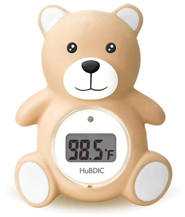 Main image of Baby Bath Thermometer & Digital Room Temperature, 2in1 Kids Bathroom Safety Products with Temperature Warning, Floating Teddy Bear (Khaki)
