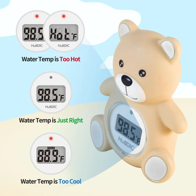 Alt view image 4 of 7 - Baby Bath Thermometer & Digital Room Temperature, 2in1 Kids Bathroom Safety Products with Temperature Warning, Floating Teddy Bear (Khaki)