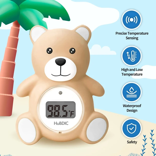 Alt view image 3 of 7 - Baby Bath Thermometer & Digital Room Temperature, 2in1 Kids Bathroom Safety Products with Temperature Warning, Floating Teddy Bear (Khaki)