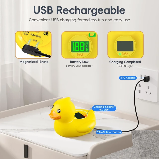Alt view image 4 of 7 - Baby Bath Thermometer - USB Rechargeable (Baby Duck) | Instant & Accurate Temperature Readings, Waterproof, Digital Water Temperature Monitor for Toddlers, Floating Toy for Newborn