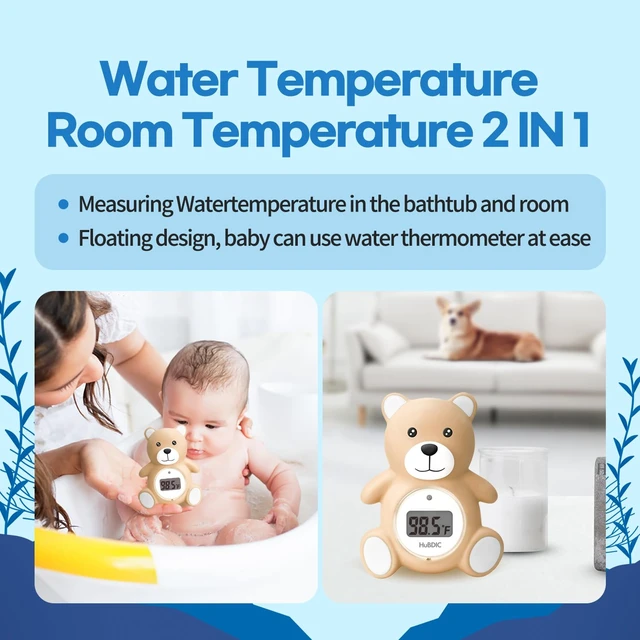 Alt view image 5 of 7 - Baby Bath Thermometer & Digital Room Temperature, 2in1 Kids Bathroom Safety Products with Temperature Warning, Floating Teddy Bear (Khaki)
