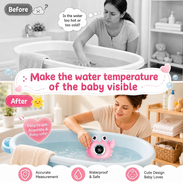 Alt view image 4 of 6 - Baby Bath Thermometer Water Temp Safety for Bathtub,Room Essential Crab Toy | Tub Temperature LED Display,Color Warn, Newborn&Infants Water Temp Safe 2-in1 Bath floating Toy for Kids