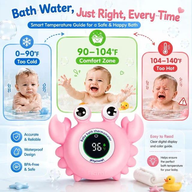 Alt view image 3 of 6 - Baby Bath Thermometer Water Temp Safety for Bathtub,Room Essential Crab Toy | Tub Temperature LED Display,Color Warn, Newborn&Infants Water Temp Safe 2-in1 Bath floating Toy for Kids