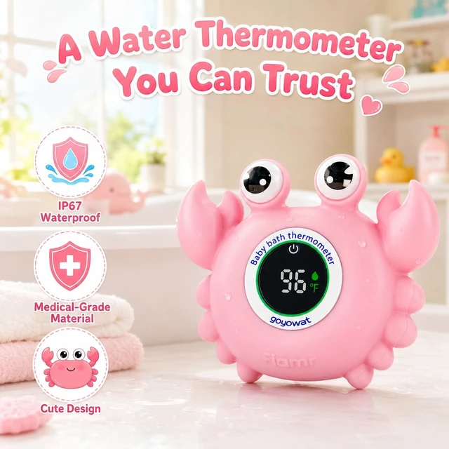 Alt view image 5 of 6 - Baby Bath Thermometer Water Temp Safety for Bathtub,Room Essential Crab Toy | Tub Temperature LED Display,Color Warn, Newborn&Infants Water Temp Safe 2-in1 Bath floating Toy for Kids