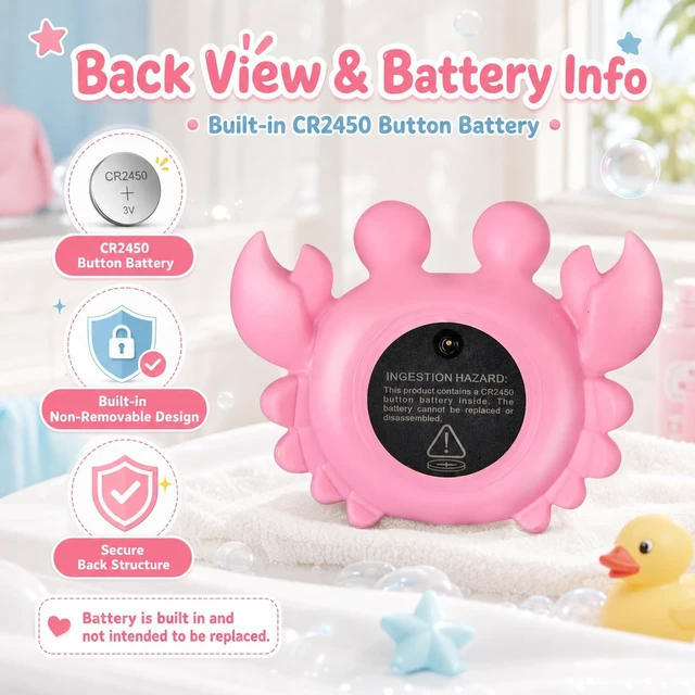 Alt view image 6 of 6 - Baby Bath Thermometer Water Temp Safety for Bathtub,Room Essential Crab Toy | Tub Temperature LED Display,Color Warn, Newborn&Infants Water Temp Safe 2-in1 Bath floating Toy for Kids