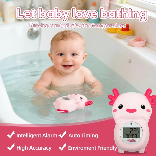 Alt view image 2 of 7 - Baby Bath Thermometer for Infants, Axolotl Water Thermometer for Bathtub | Pink Salamander with Timer, Newborn Bath Time Essentials, Digital Tub Temperature, Accurate Indicator, Safety Floating Toy