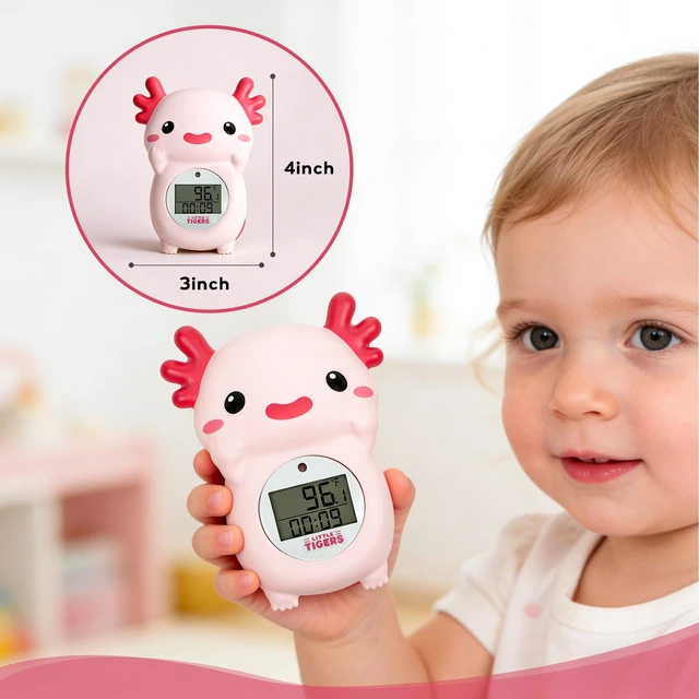Alt view image 6 of 7 - Baby Bath Thermometer for Infants, Axolotl Water Thermometer for Bathtub | Pink Salamander with Timer, Newborn Bath Time Essentials, Digital Tub Temperature, Accurate Indicator, Safety Floating Toy