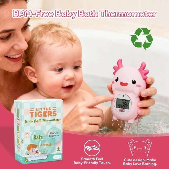 Alt view image 7 of 7 - Baby Bath Thermometer for Infants, Axolotl Water Thermometer for Bathtub | Pink Salamander with Timer, Newborn Bath Time Essentials, Digital Tub Temperature, Accurate Indicator, Safety Floating Toy