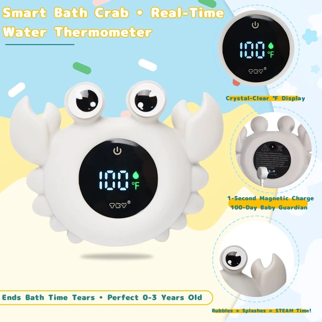 Alt view image 3 of 7 - Baby Bath Thermometer Water Temp Safety Essential,Rechargeable Crab Toy | Tub Temperature LED Display,Color Warn(Cold/Comfortable/Hot),Newborn&Infants Water Temp Safe 2-in1 Bath floating Toy for Kids
