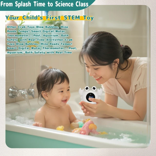 Alt view image 5 of 7 - Baby Bath Thermometer Water Temp Safety Essential,Rechargeable Crab Toy | Tub Temperature LED Display,Color Warn(Cold/Comfortable/Hot),Newborn&Infants Water Temp Safe 2-in1 Bath floating Toy for Kids
