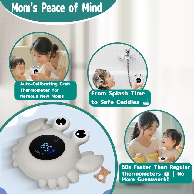 Alt view image 6 of 7 - Baby Bath Thermometer Water Temp Safety Essential,Rechargeable Crab Toy | Tub Temperature LED Display,Color Warn(Cold/Comfortable/Hot),Newborn&Infants Water Temp Safe 2-in1 Bath floating Toy for Kids