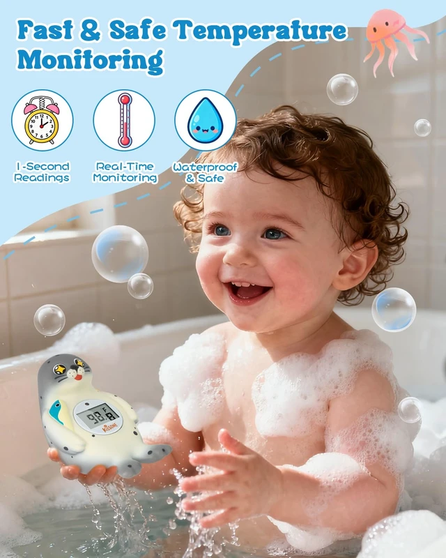 Alt view image 3 of 7 - Baby Bath Thermometer Digital for Water Temperature Fast & Accurate °F/°C Reading, Waterproof Floating Safety Thermometer for Infants & Toddlers