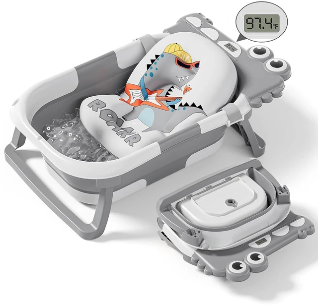 Main image of Collapsible Baby Bathtub for Newborn, Foldable Baby Bath Tub with Thermometer & Soft Floating Cushion & Drain Hole, Portable Travel Infant Bath Tubs for Newborns to Toddlers 0-36 Months Boys, Grey