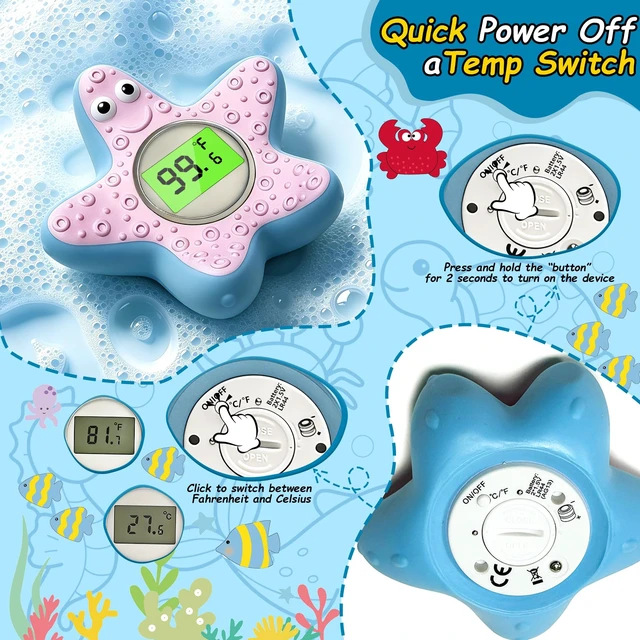 Alt view image 2 of 7 - Digital Baby Bath Thermometer, Starfish Floating Water Temperature Thermometer with Clear °F/°C Readout, Auto-Off Function, and Easy-Grip Arms, Essential Bathing Accessory for Infant & Toddler Safety