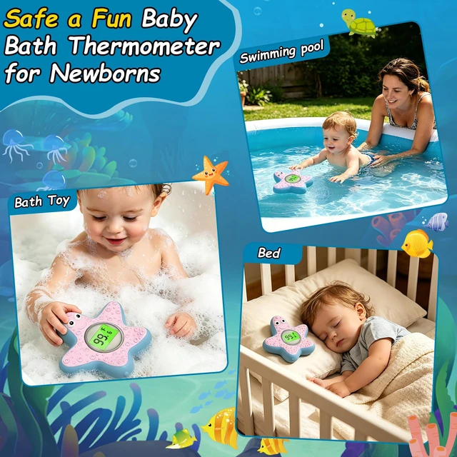 Alt view image 7 of 7 - Digital Baby Bath Thermometer, Starfish Floating Water Temperature Thermometer with Clear °F/°C Readout, Auto-Off Function, and Easy-Grip Arms, Essential Bathing Accessory for Infant & Toddler Safety