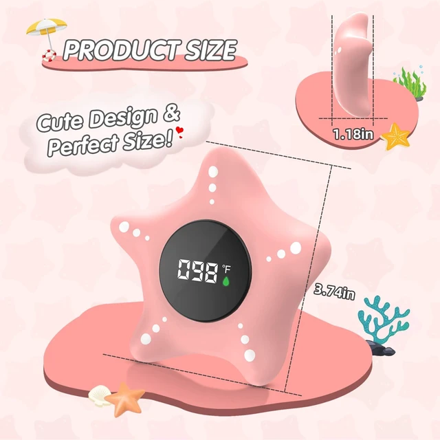 Alt view image 2 of 7 - Baby Bath Thermometer Safety, Auto On & Off Bathtub Thermometer Floating Toy, Digital Bathing Water Temperature Warning, Pink Sea Star Shape