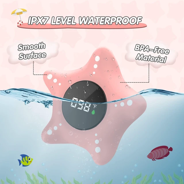 Alt view image 3 of 7 - Baby Bath Thermometer Safety, Auto On & Off Bathtub Thermometer Floating Toy, Digital Bathing Water Temperature Warning, Pink Sea Star Shape