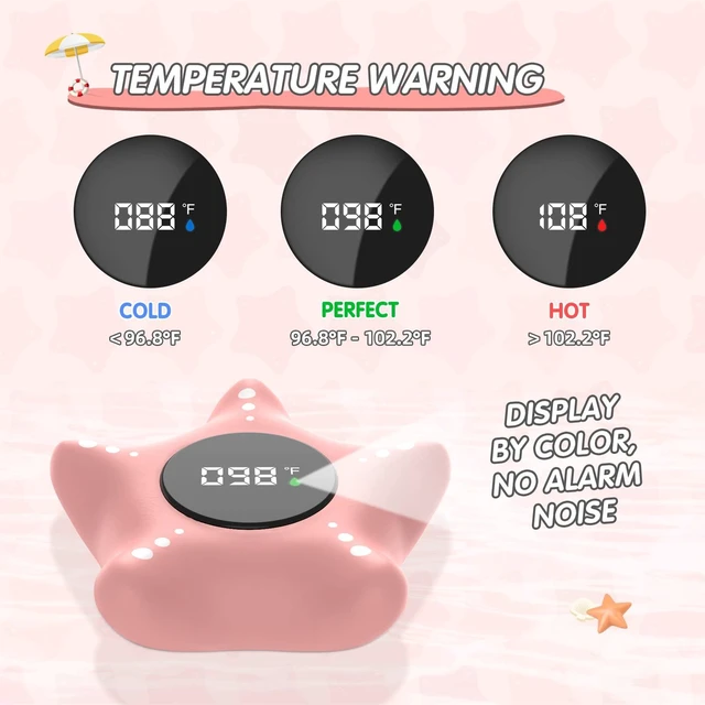 Alt view image 4 of 7 - Baby Bath Thermometer Safety, Auto On & Off Bathtub Thermometer Floating Toy, Digital Bathing Water Temperature Warning, Pink Sea Star Shape