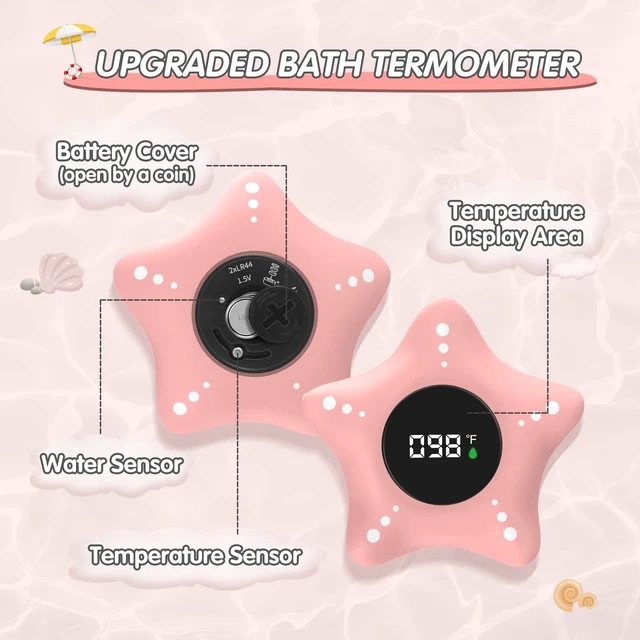 Alt view image 5 of 7 - Baby Bath Thermometer Safety, Auto On & Off Bathtub Thermometer Floating Toy, Digital Bathing Water Temperature Warning, Pink Sea Star Shape
