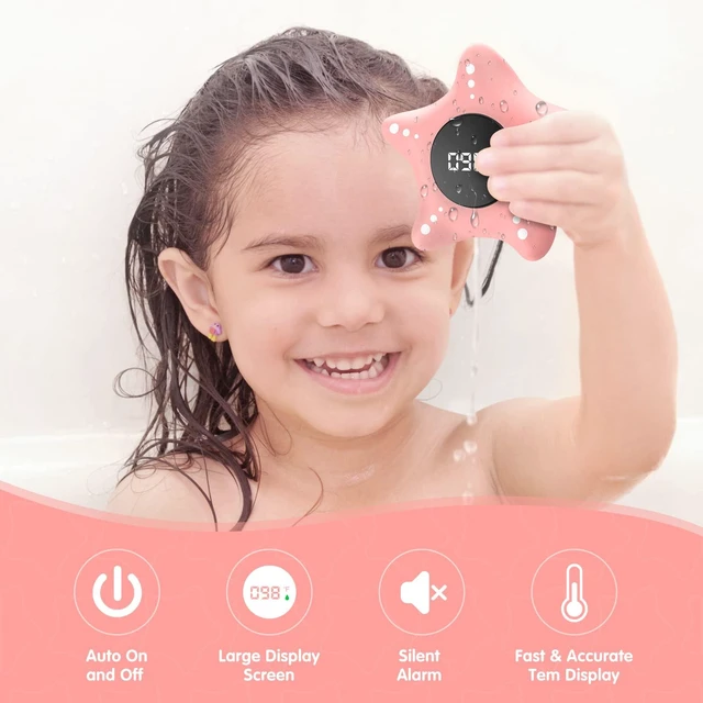 Alt view image 6 of 7 - Baby Bath Thermometer Safety, Auto On & Off Bathtub Thermometer Floating Toy, Digital Bathing Water Temperature Warning, Pink Sea Star Shape