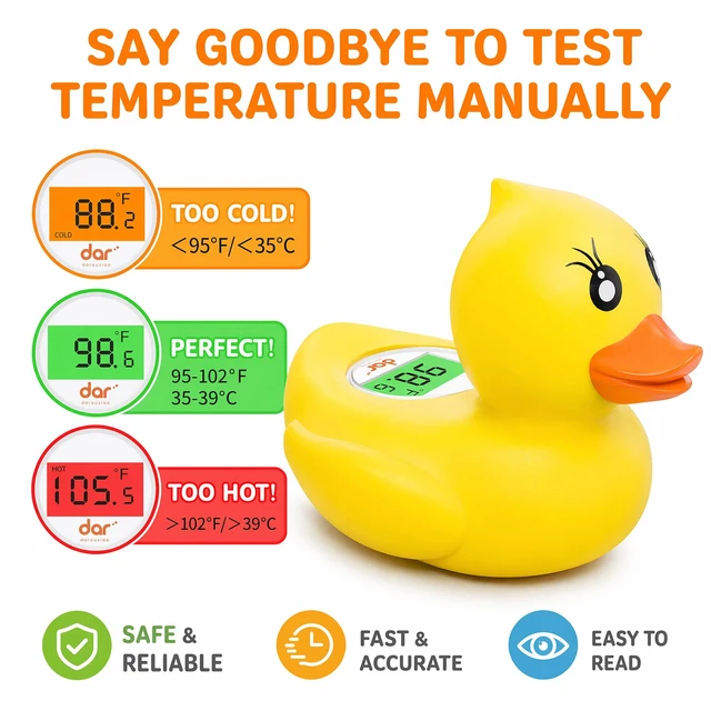 Alt view image 2 of 7 - Baby Bath Thermometer for Infants & Todlers, Floating Duck Water Thermometer with Instant Temperature Reading,3-Color LED Safety Alert,Large LCD Display, BPA-Free Bathtub Toy Auto On/Off