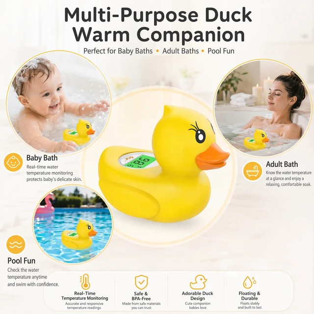 Alt view image 4 of 7 - Baby Bath Thermometer for Infants & Todlers, Floating Duck Water Thermometer with Instant Temperature Reading,3-Color LED Safety Alert,Large LCD Display, BPA-Free Bathtub Toy Auto On/Off
