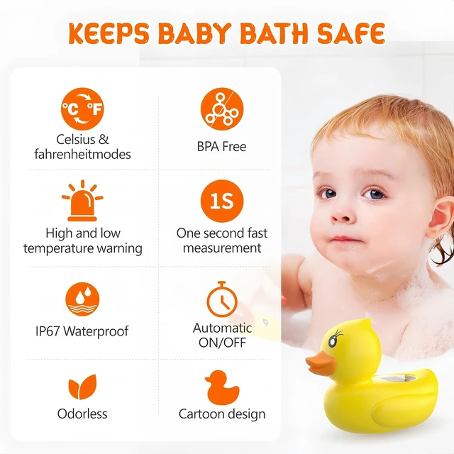 Alt view image 7 of 7 - Baby Bath Thermometer for Infants & Todlers, Floating Duck Water Thermometer with Instant Temperature Reading,3-Color LED Safety Alert,Large LCD Display, BPA-Free Bathtub Toy Auto On/Off
